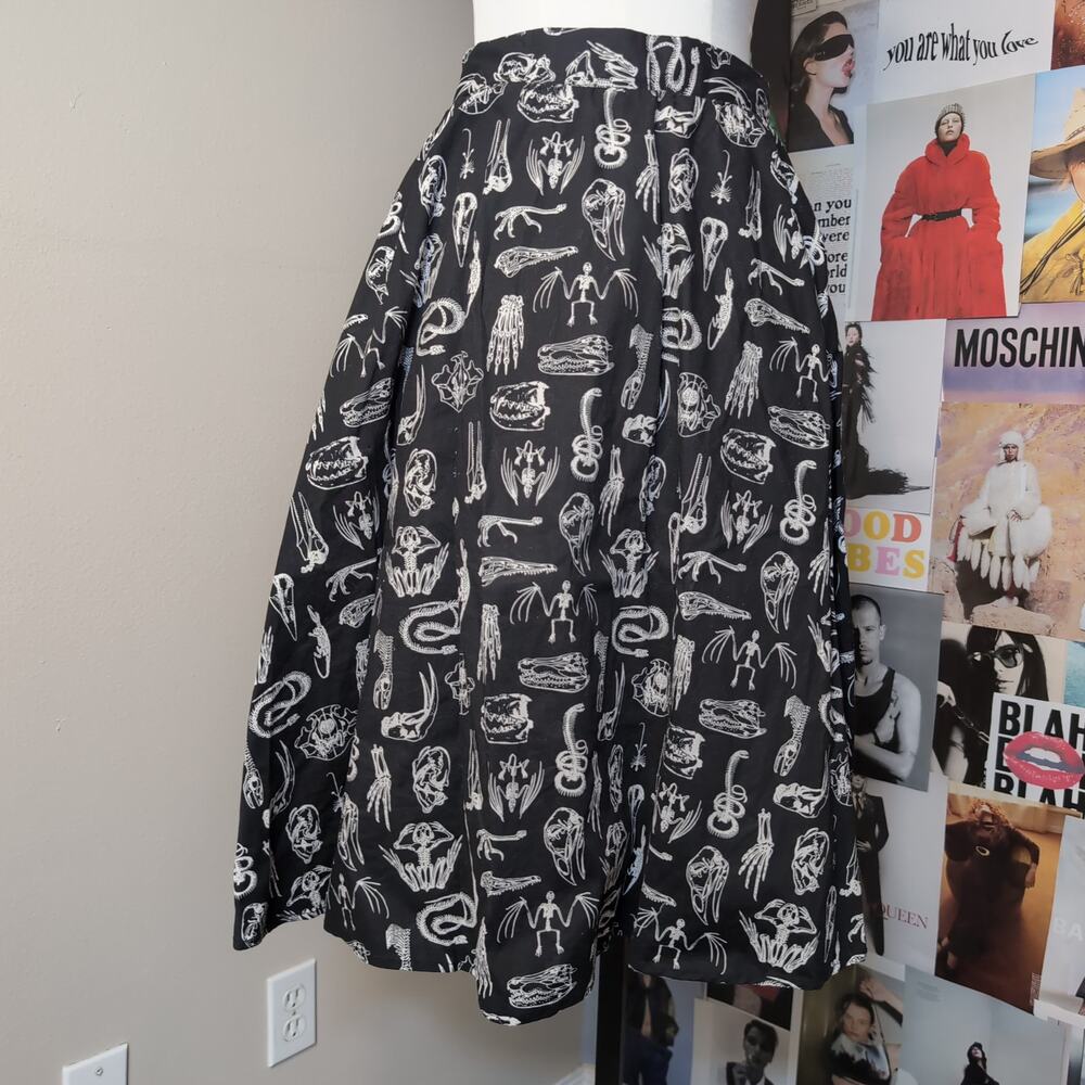 Black A-Line Skirt Skeleton Print